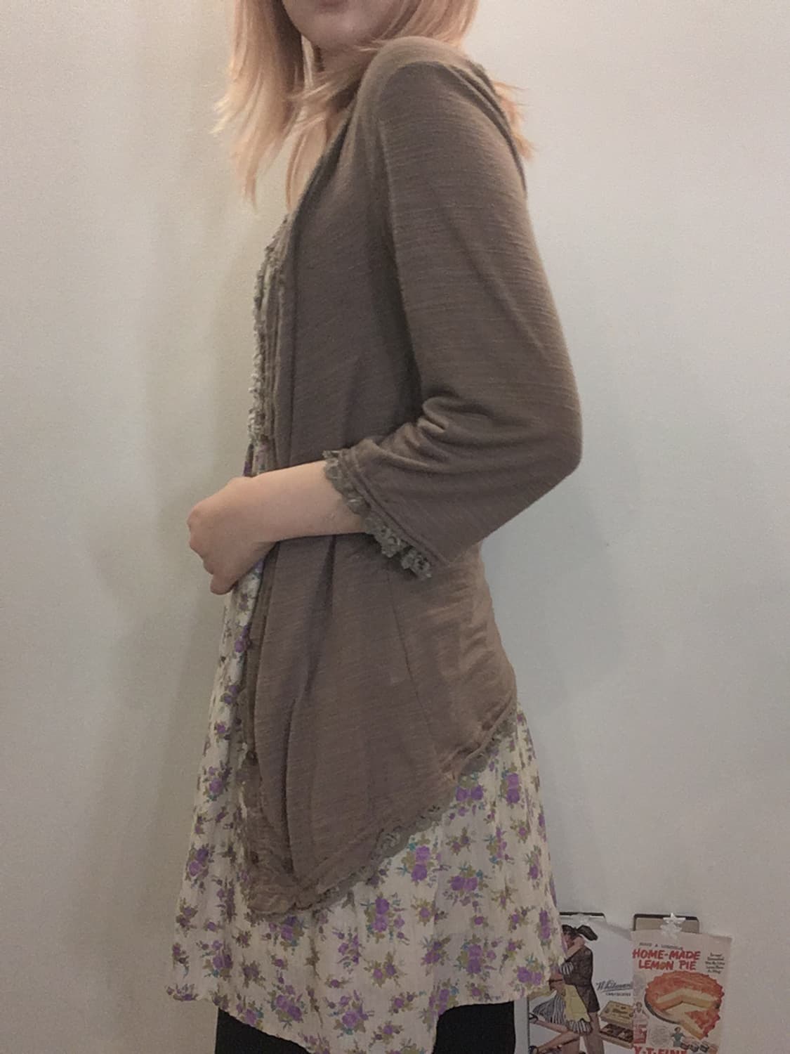 jpn vintage 브라운 레이스 셔링 가디건 상품이미지2