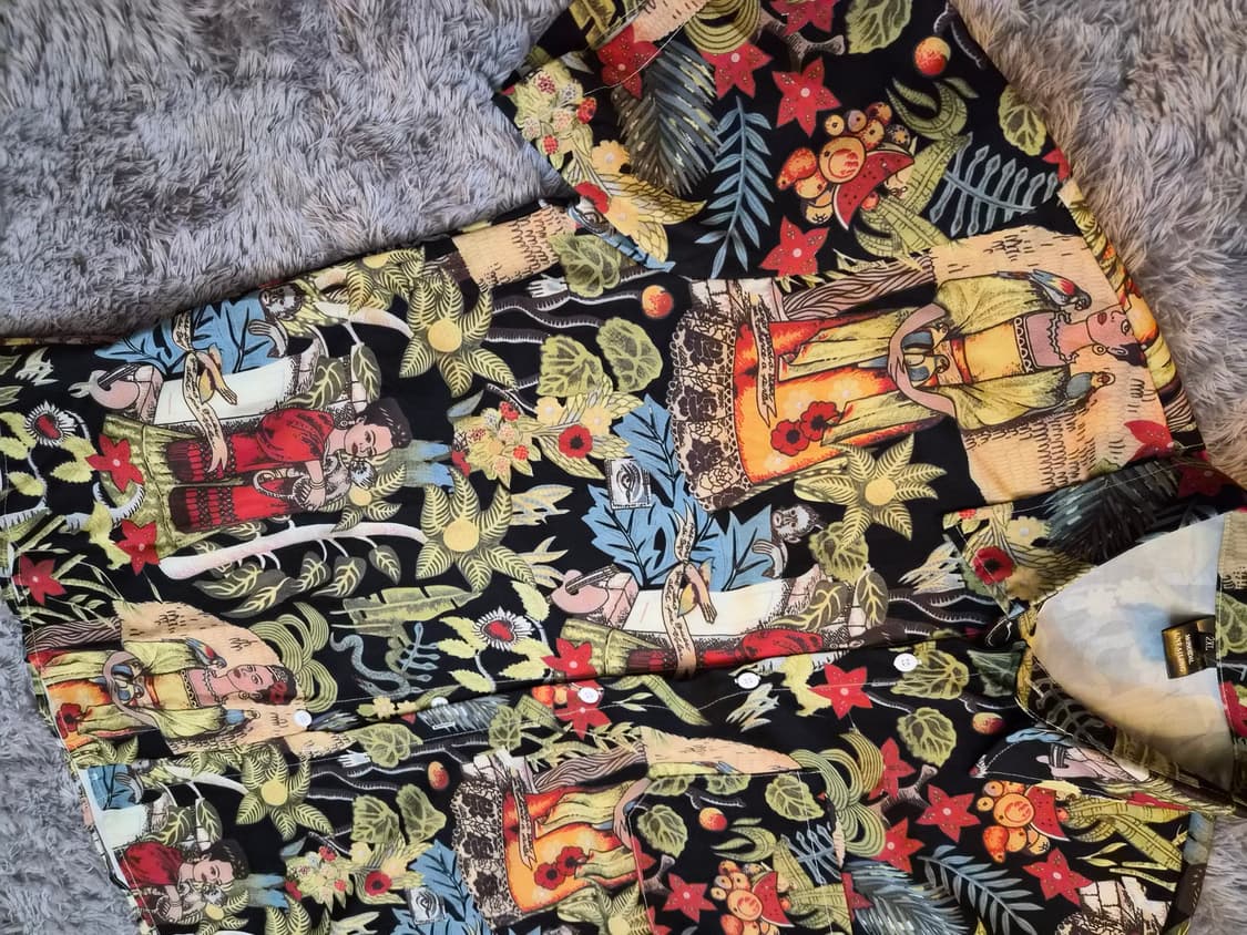 일본(2XL) 프리다 칼로 패턴 남성 하와이안 반팔 셔츠 상품이미지3