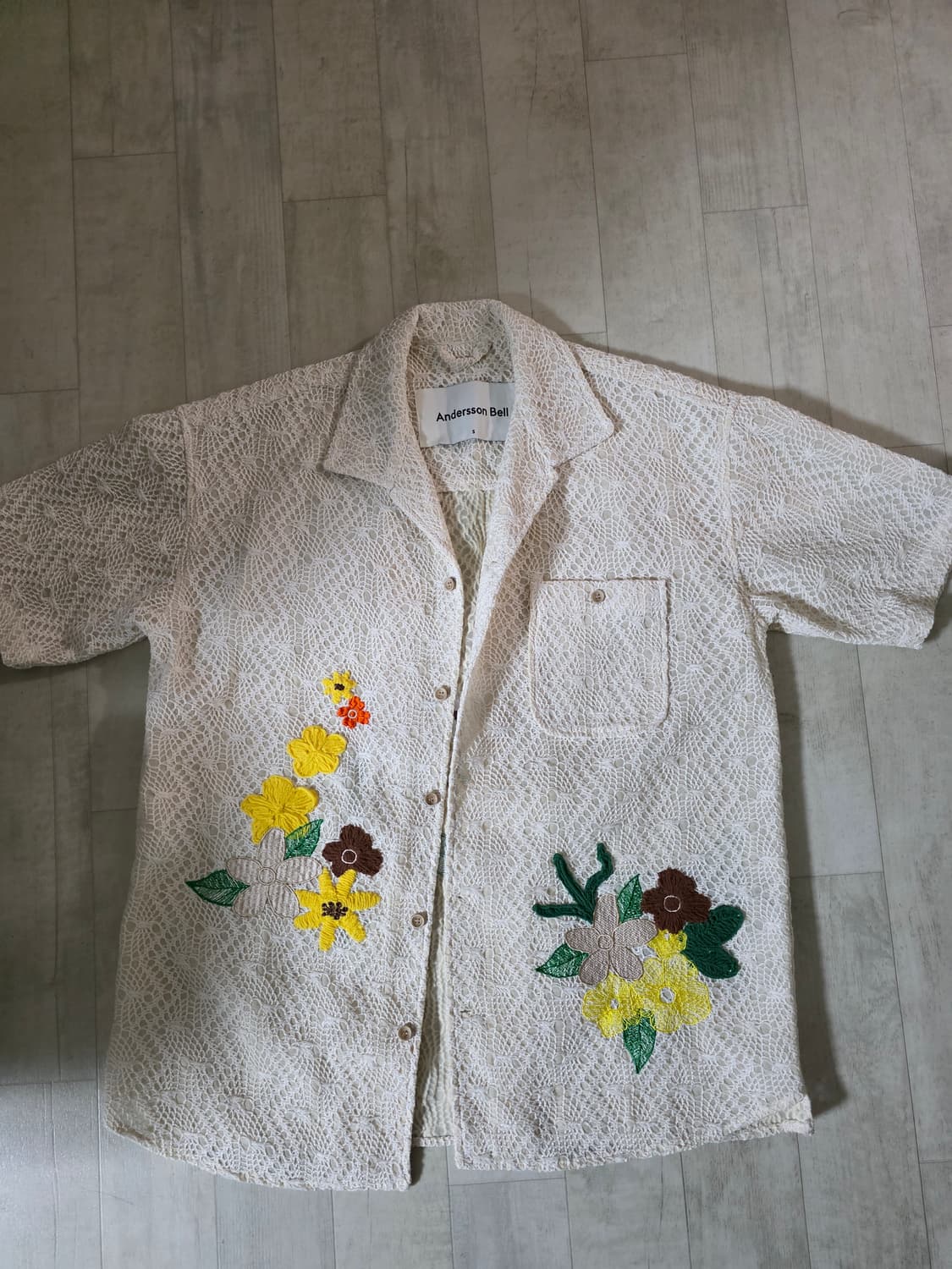 앤더슨벨 엠브로더리 플라워 자수 오픈카라 셔츠 S 상품이미지1