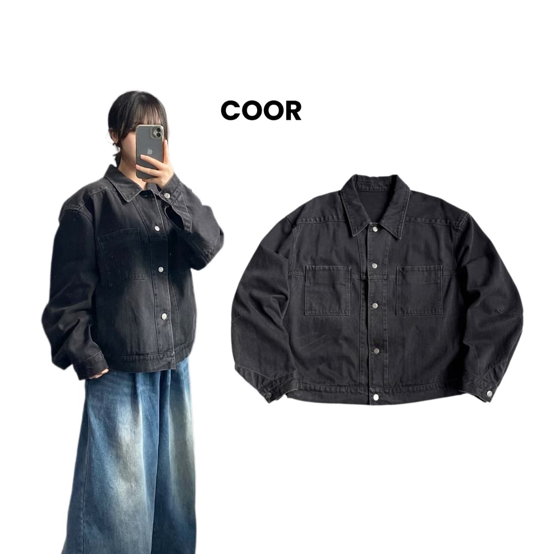 COOR 쿠어 더블포켓 흑청 데님 트러커 자켓 상품이미지1