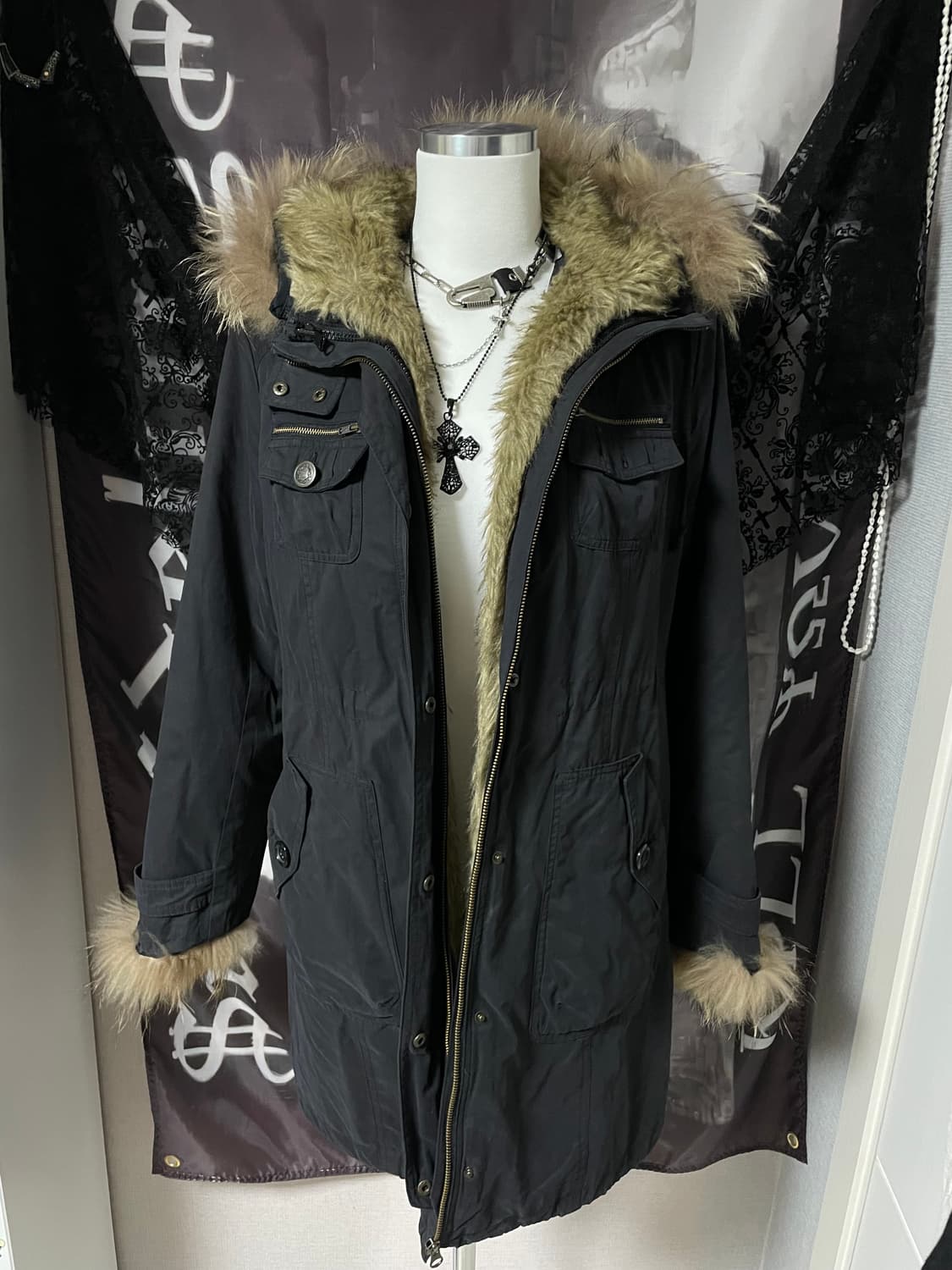 Fur Hoodie Cargo Jacket 빈티지야상그런지페어리히피펑크 상품이미지1