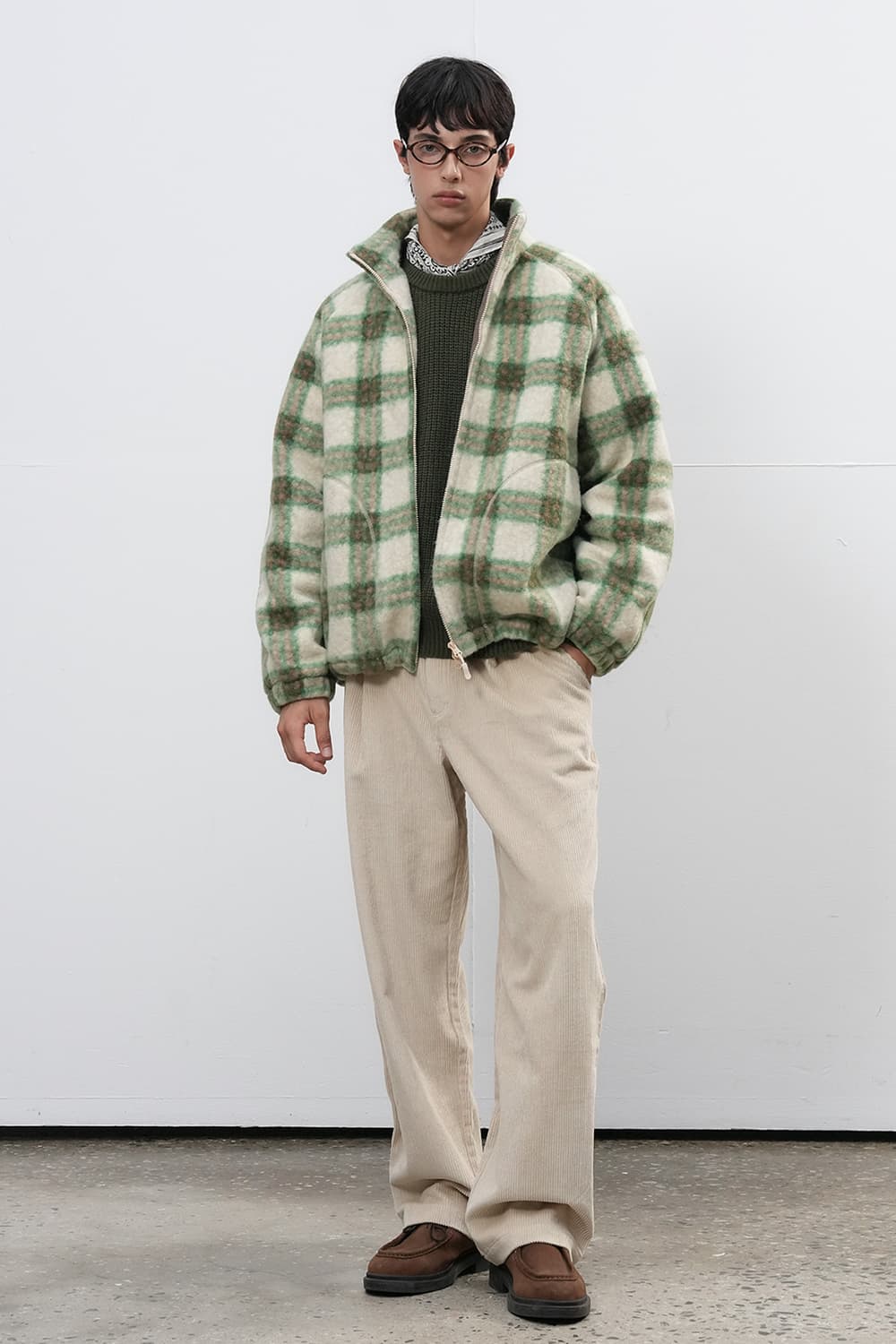 제너럴 아이디어 웜 퀼팅 체크 플리스 자켓 그린 상품이미지2