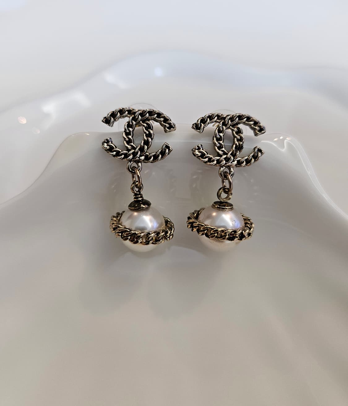 샤넬 앤틱체인우주선 CC 진주 드롭귀걸이 업사이클링 상품이미지1