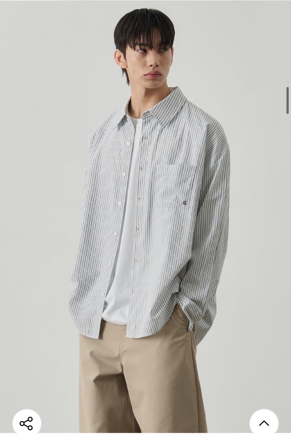 (L) 알리스 포인티드 실키 스트라이프 셔츠 [화이트] 판매 상품이미지4