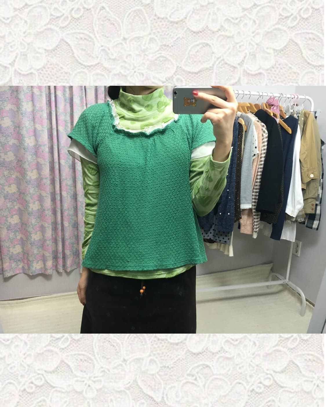 연두 도트 목폴라 티셔츠  상품이미지2