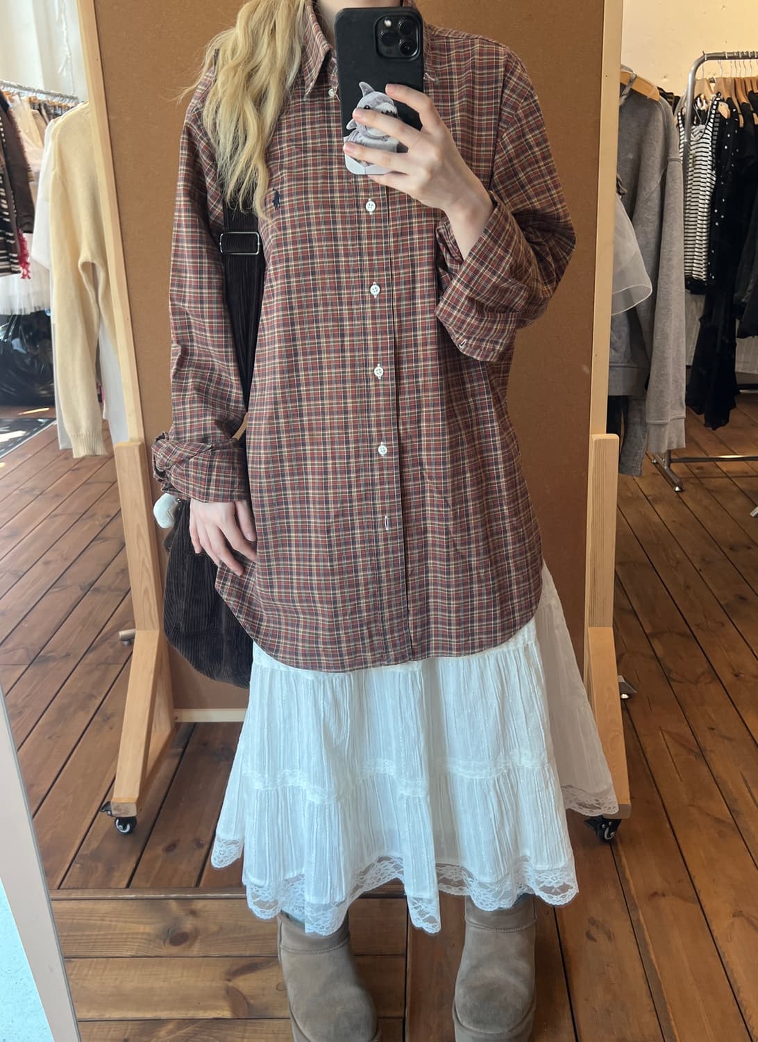 폴로 브라운 오렌지 체크 셔츠  상품이미지4