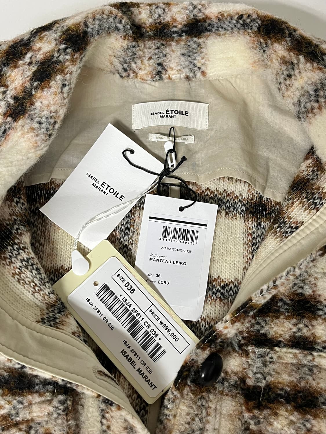 36) 새상품 22FW 이자벨마랑 에투왈 체크 패턴 울 자켓 상품이미지4