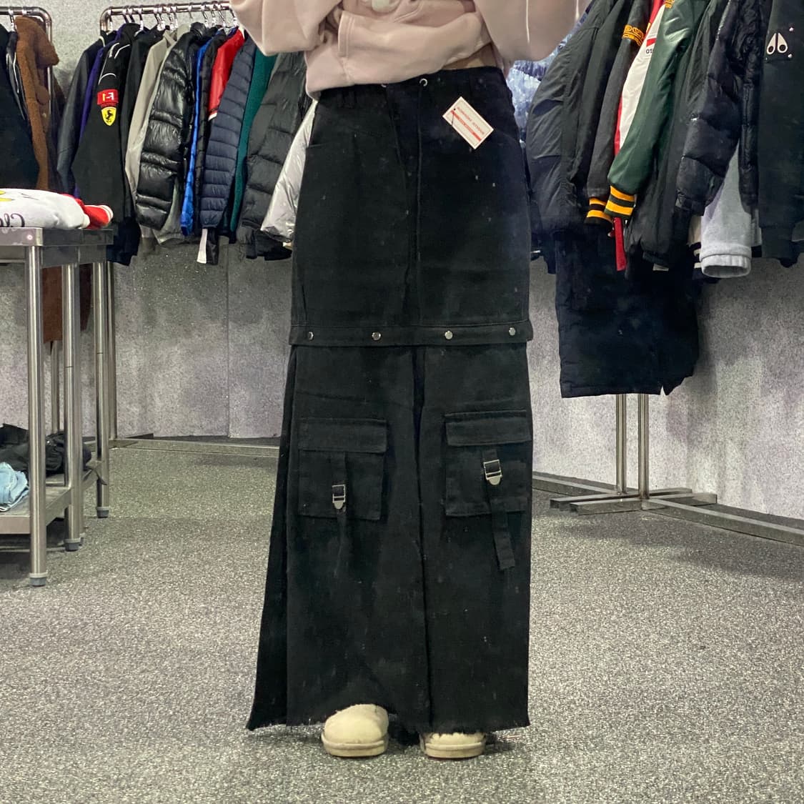 빈티지 하이웨스트 블랙 밴딩 데님 롱 스커트 B3743 상품이미지1