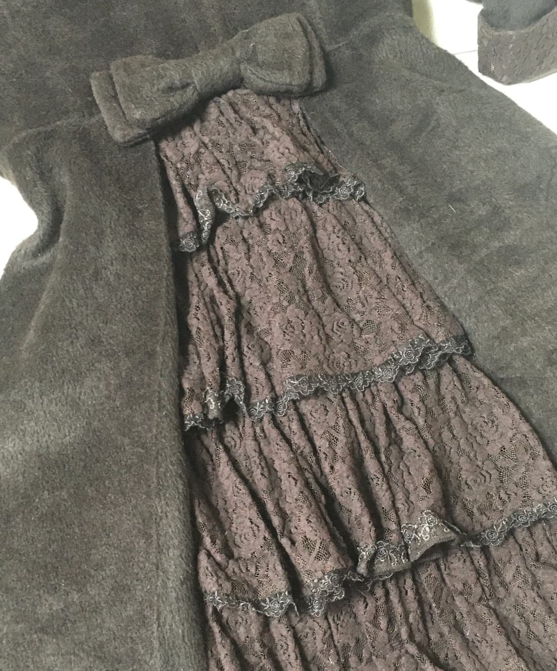 엑시즈팜 초코 브라운 레이스 리본 코트 라떼 히메 갸루 러블리 로걀 상품이미지3