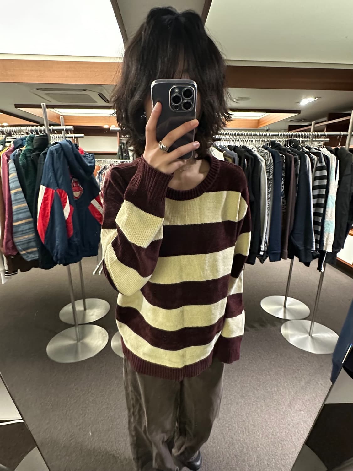 XL)PLUS ONE 빈티지 스트라이프 혼방 스웨터 상품이미지2