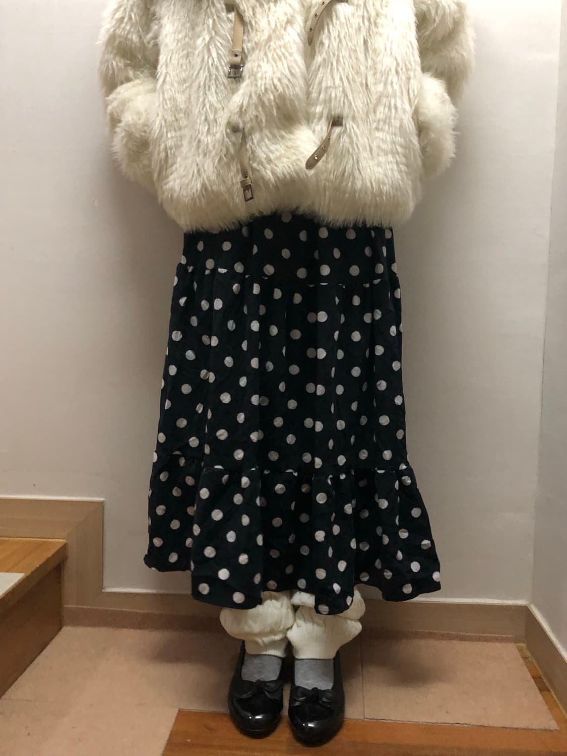 빈티지 블랙 도트 코듀로이 롱 스커트 상품이미지5