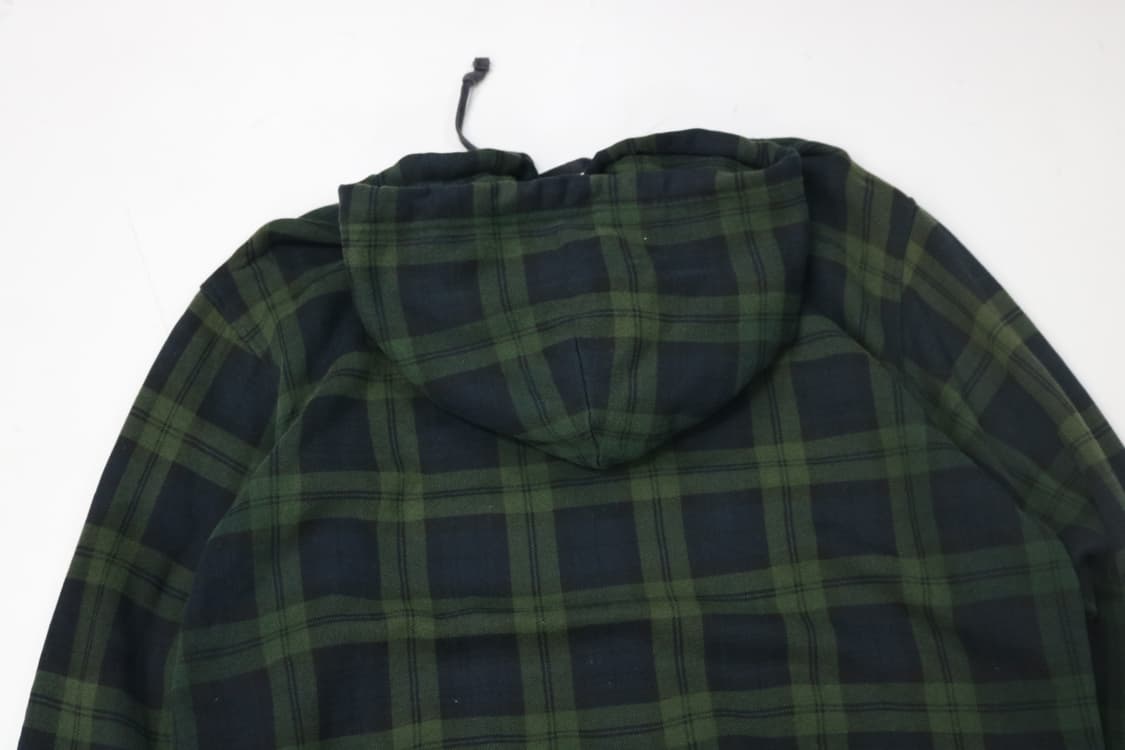 AUTHENTIC 워시드 그린 블랙 타탄 체크 기모 후드 집업 (XL) 상품이미지8