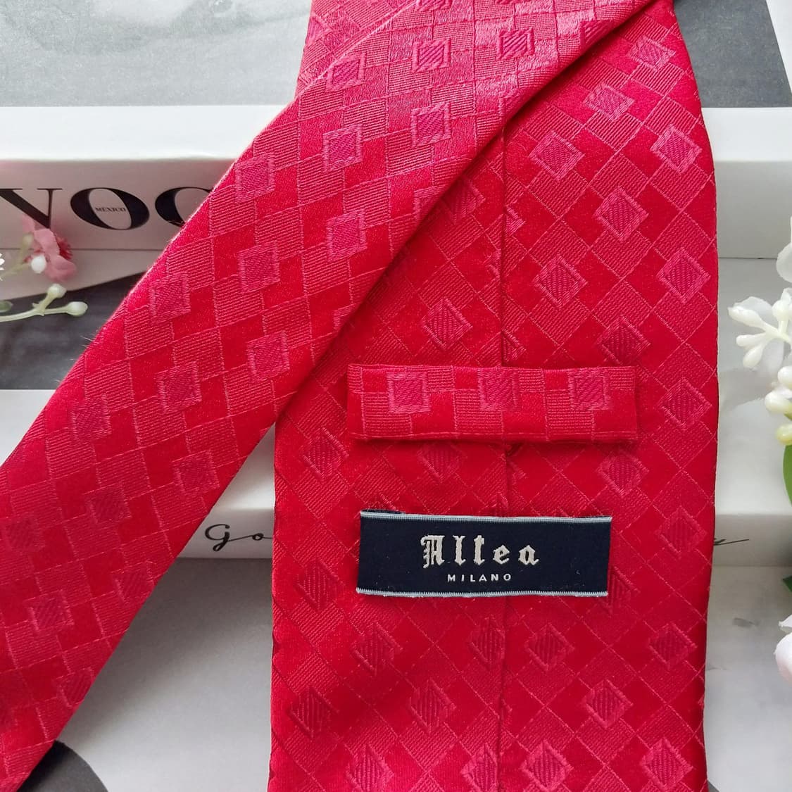 알테아 실크 레드 자카드 넥타이 9.3cm A+등급 K2104 상품이미지10