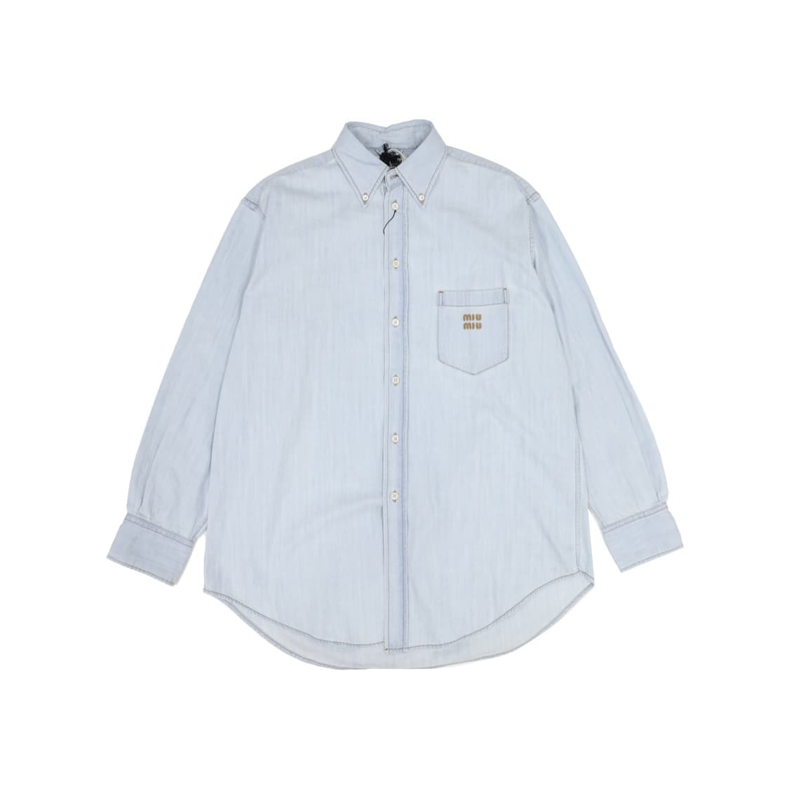미우미우 GWC109 샴브레이 자수 로고 데님 셔츠 라이트 블루 상품이미지1