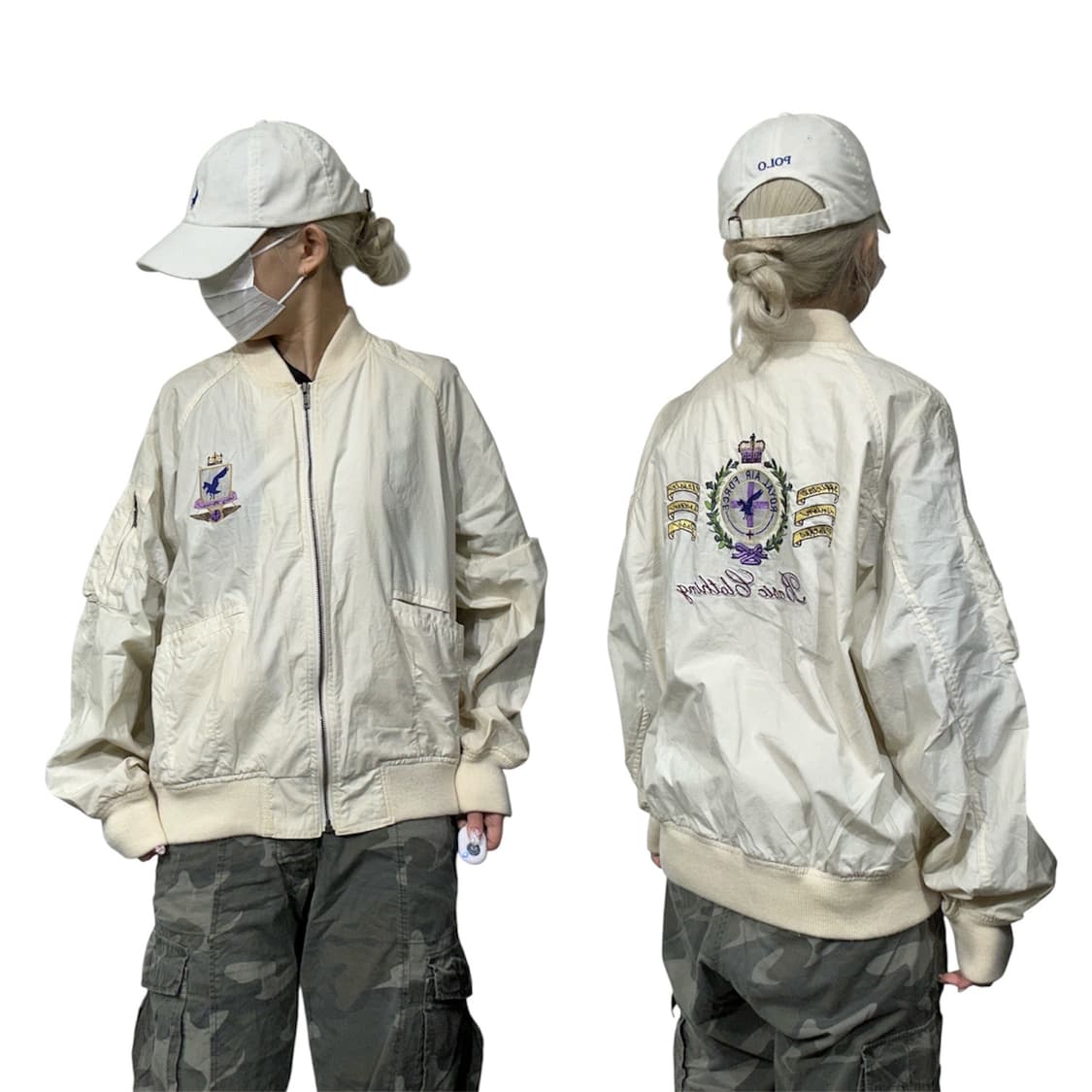 일본 빈티지 FILES 베이지 빅 로고 자수 봄버 자켓 스카잔 잠바  상품이미지1