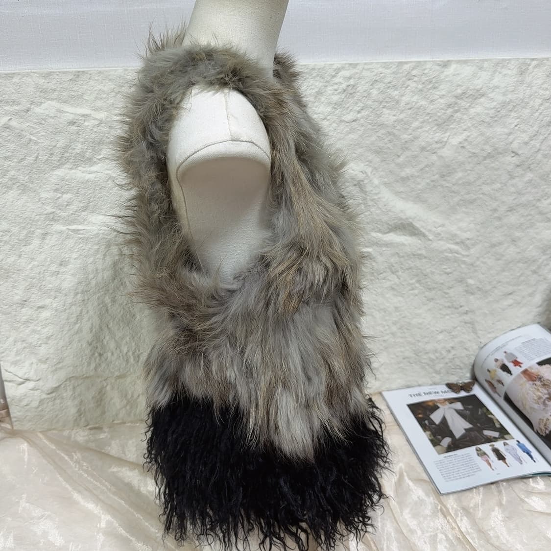 빈티지 그레이 라쿤퍼+블랙 양털 토스카나 조끼 베스트 상품이미지2