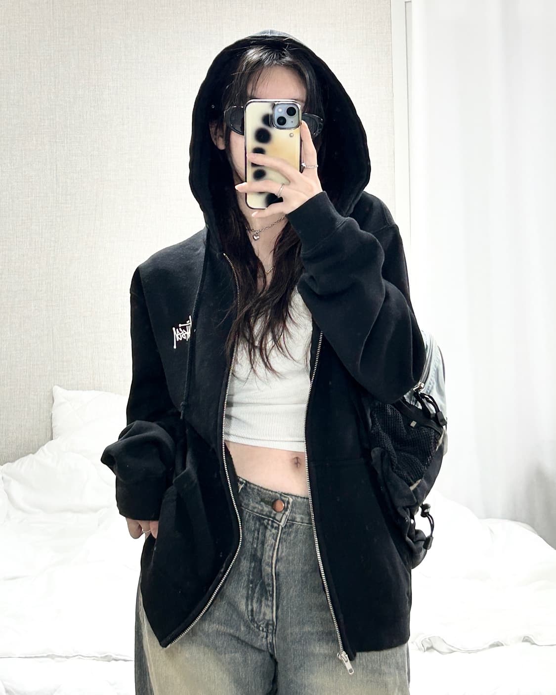 스투시 빅로고 블랙 후드집업 상품이미지4