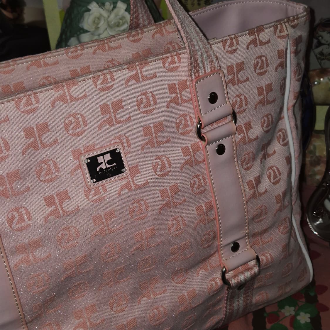 00s 꾸레쥬 핑크 자수 글리터 21 빅 쇼퍼백 상품이미지9