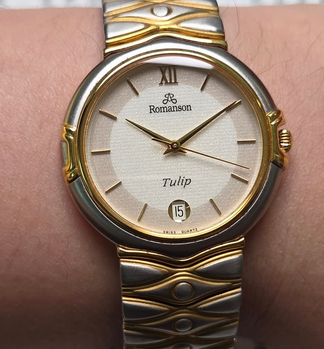 데드스탁] 빈티지 로만손 튤립 투톤 스파클 다이얼 칼침핸즈 쿼츠 남성용
 상품이미지10