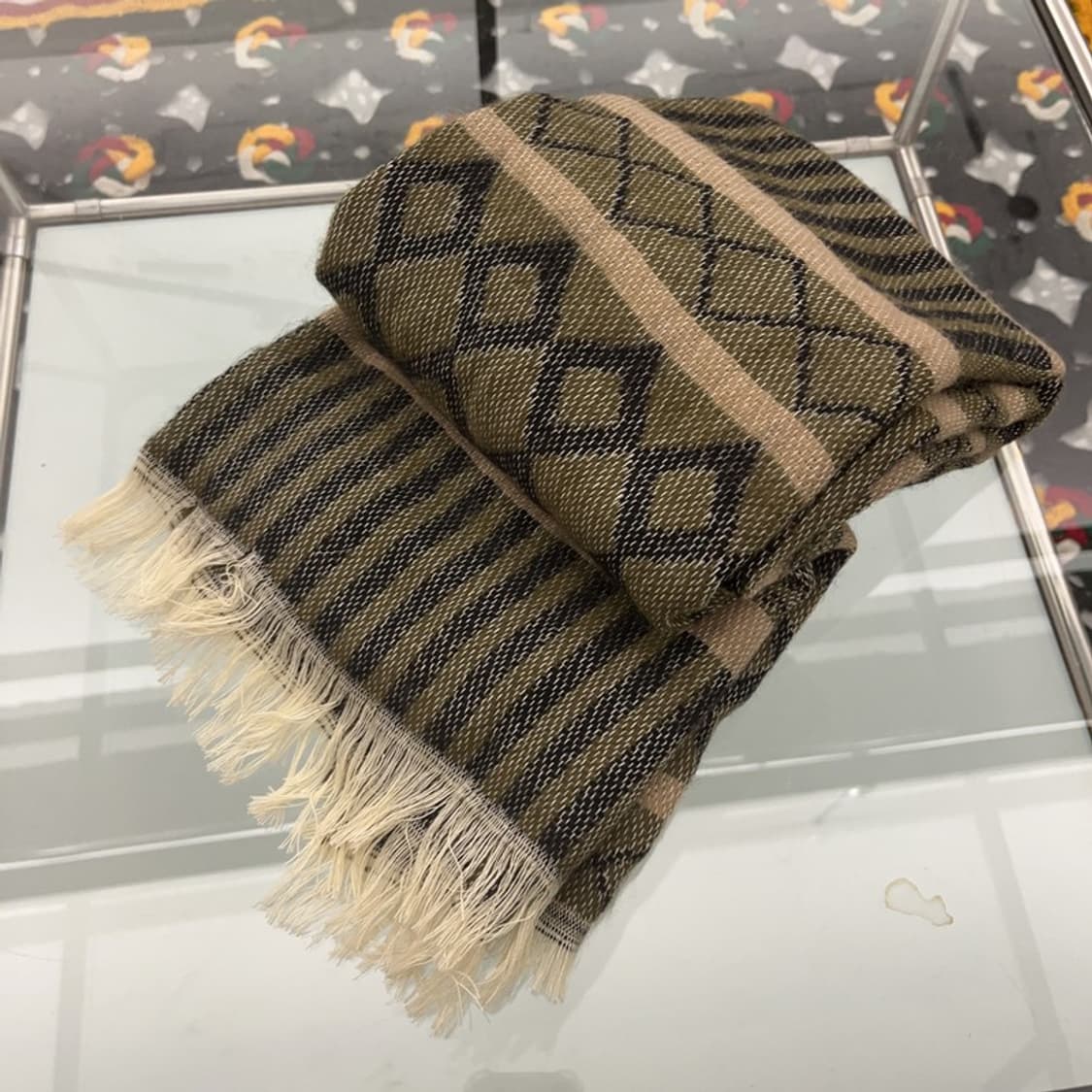 빈티지 보헤미안 에스닉 인디언 올리브카키 목도리 C07473 상품이미지3