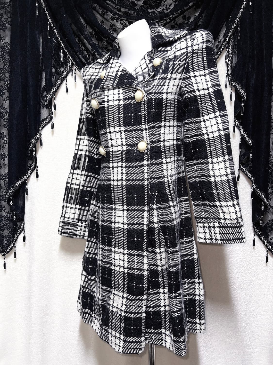 로맨틱갸루 로걀 오네 히메 체크 더블 코트 자켓 헤이세이 시부야 핀터 상품이미지3