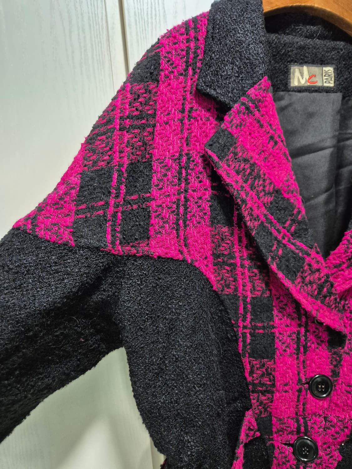 블랙 핑크 체크 봄버스타일 트위드 자켓 상품이미지5