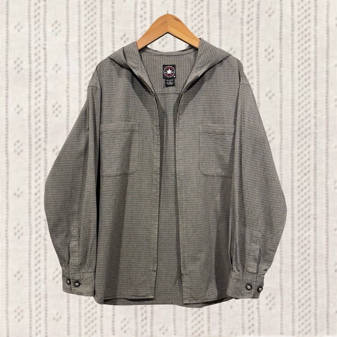 Converse 컨버스 그레이 잔체크 코튼 후드 집업 셔츠 아메카지 상품이미지2