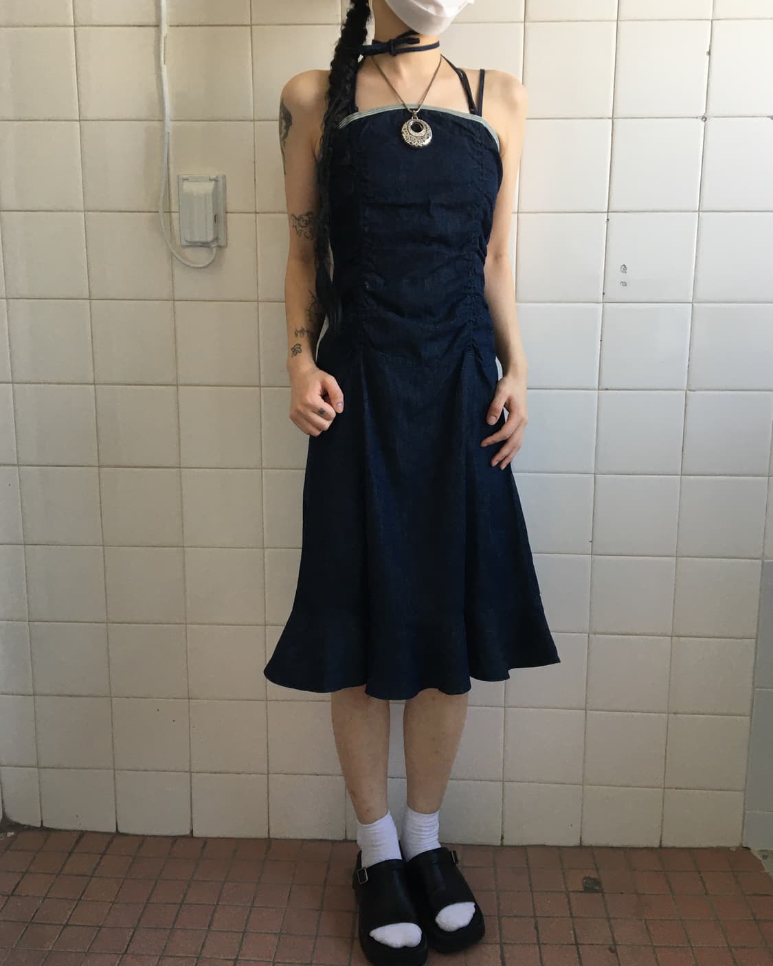 Shirring point denim onepiece 상품이미지7