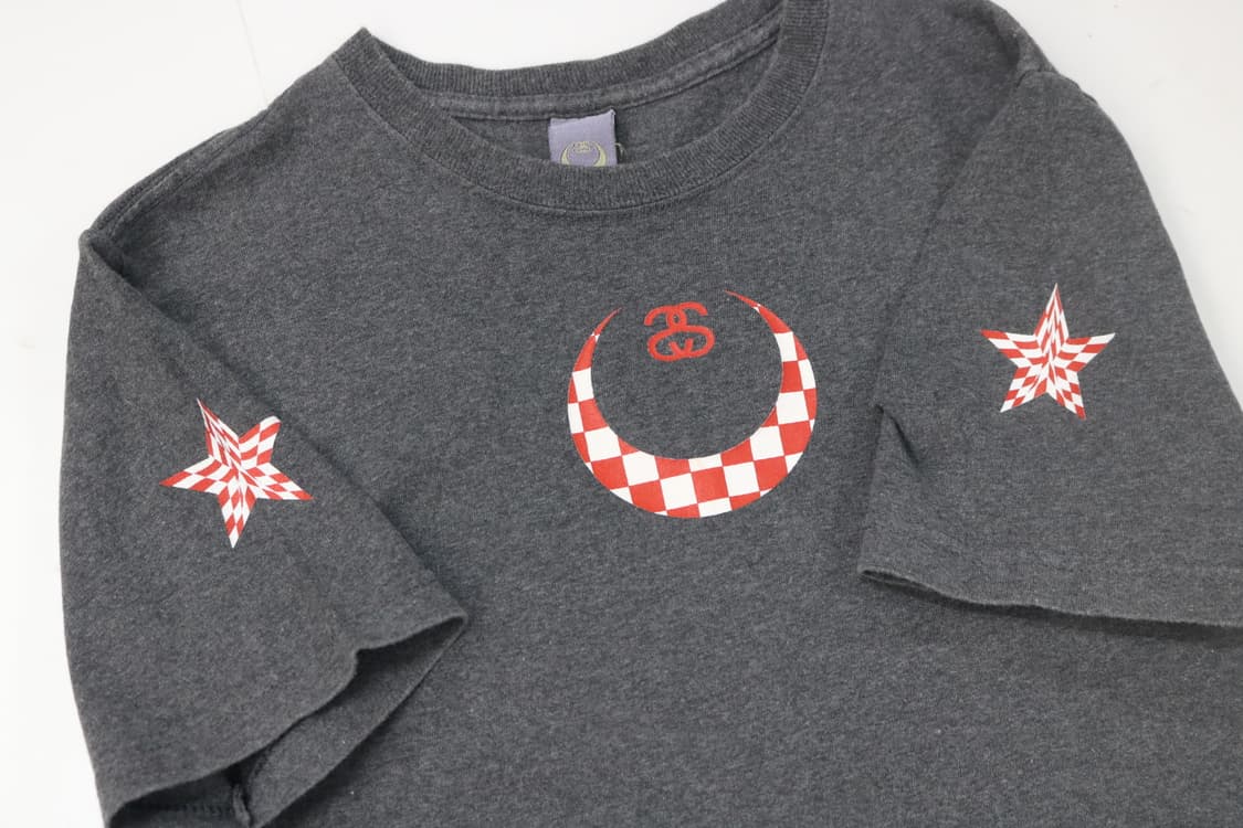 스투시 90s 빈티지 체커보드 문&스타 차콜 반팔 티셔츠 상품이미지3