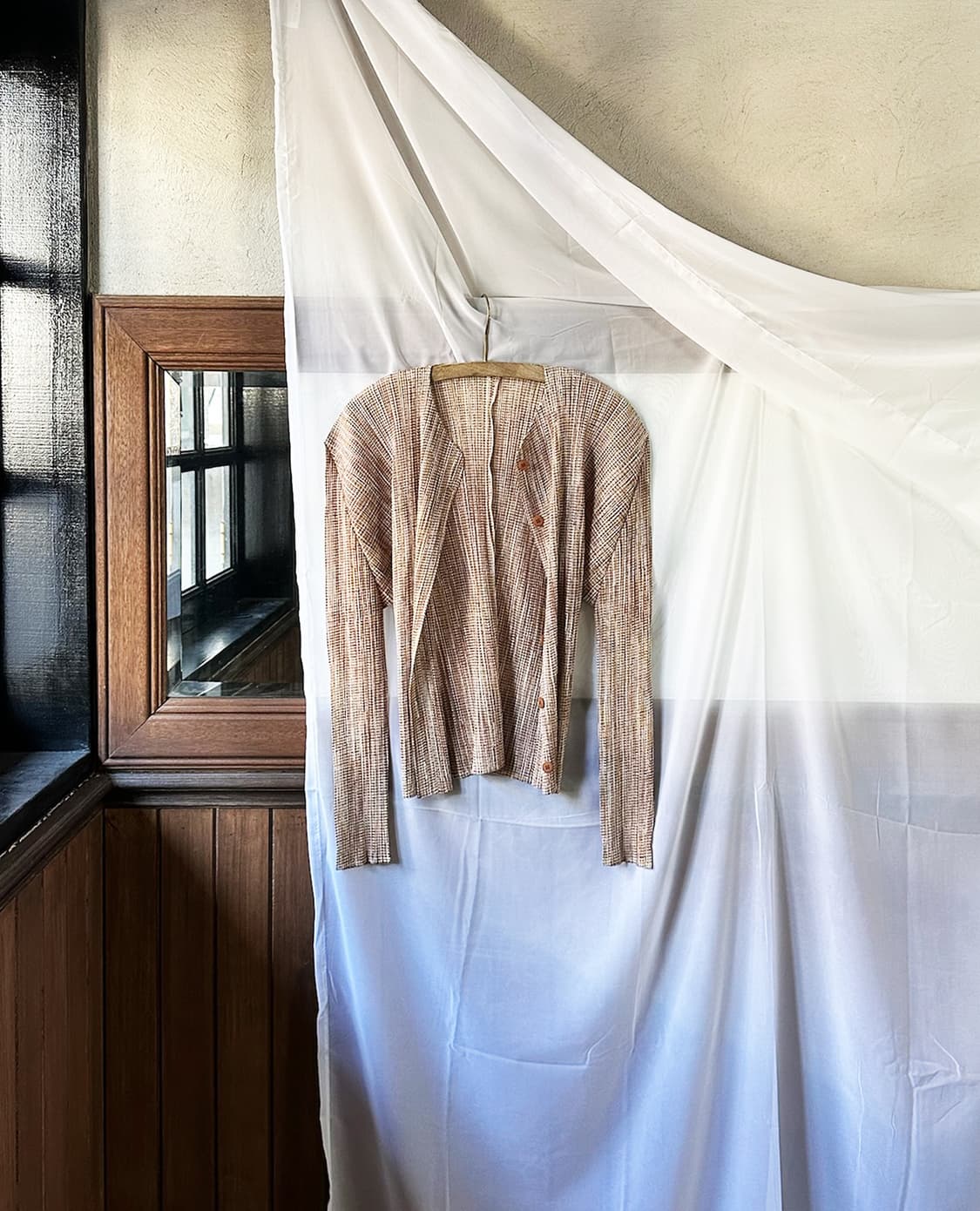 PLEATS PLEASE brown micro check cardigan 상품이미지5