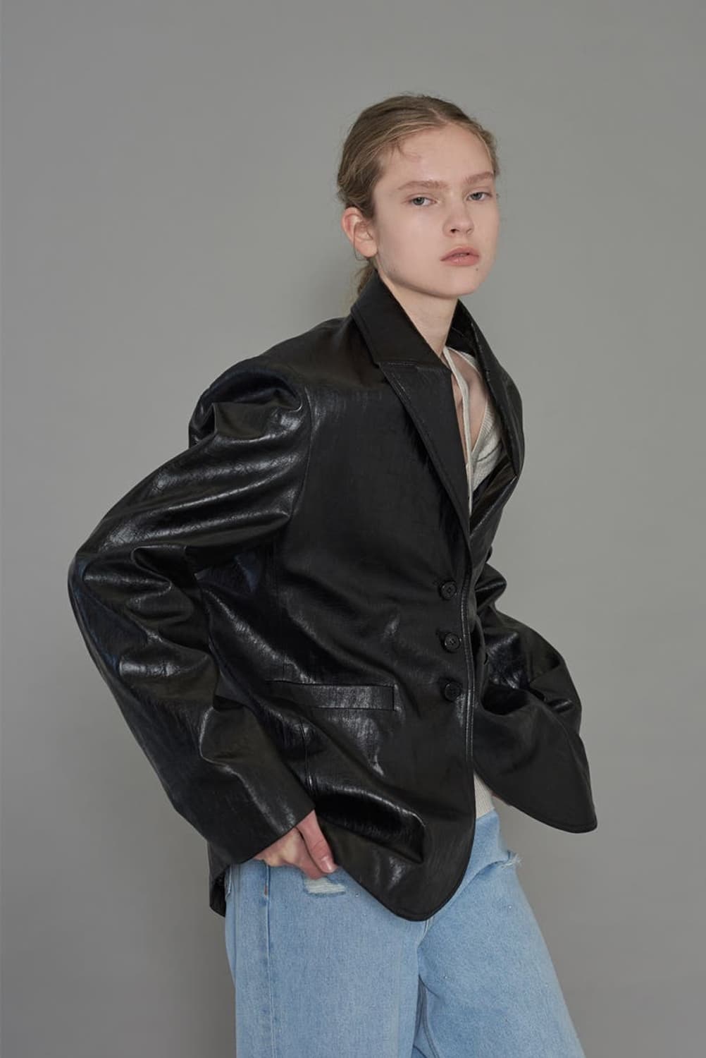 다이애그널 레더 자켓 상품이미지4