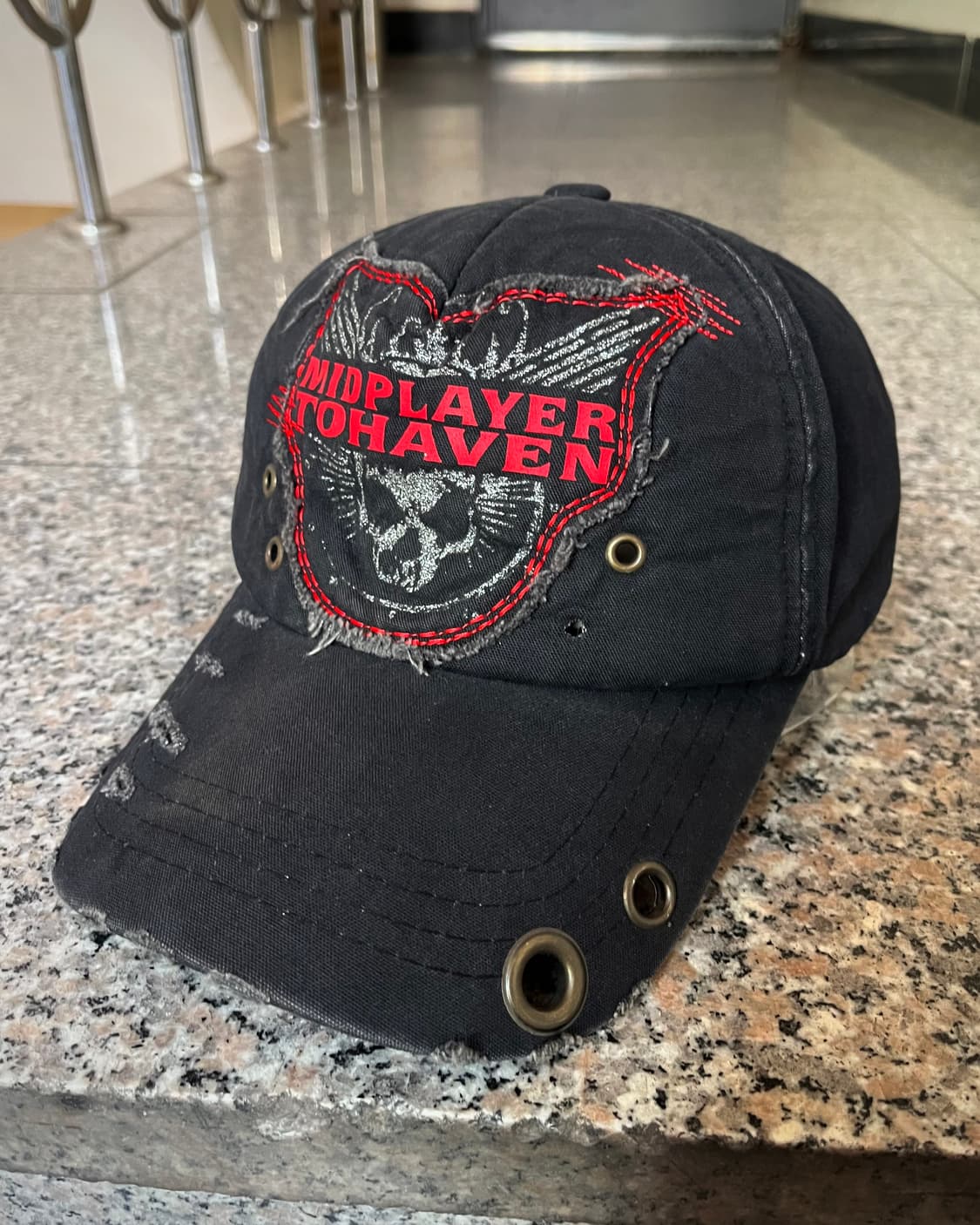 90-00s Japanese Vintage Damage Skull Cap 상품이미지4