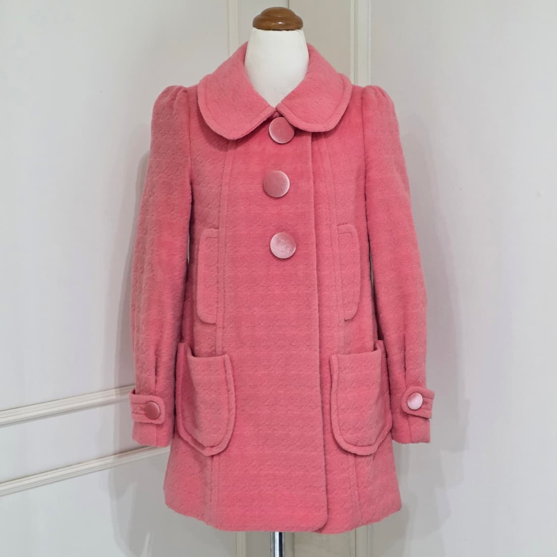 soup) 빈티지 핑크 울 앙고라 모직 혼방 로맨틱 클래식버튼 히메 코트 상품이미지1