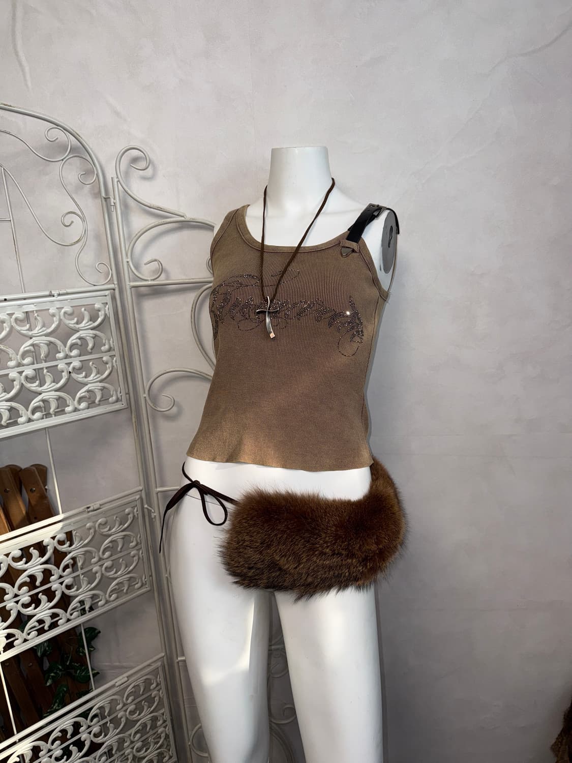 Brown y2k unbalance belted sleeveless 상품이미지5