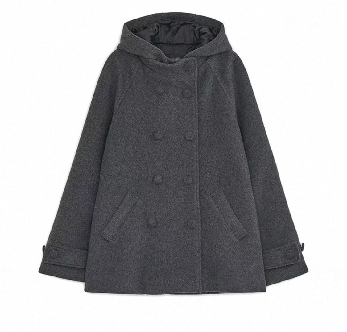 허그유어스킨 후드 하프 코트 차콜 상품이미지1