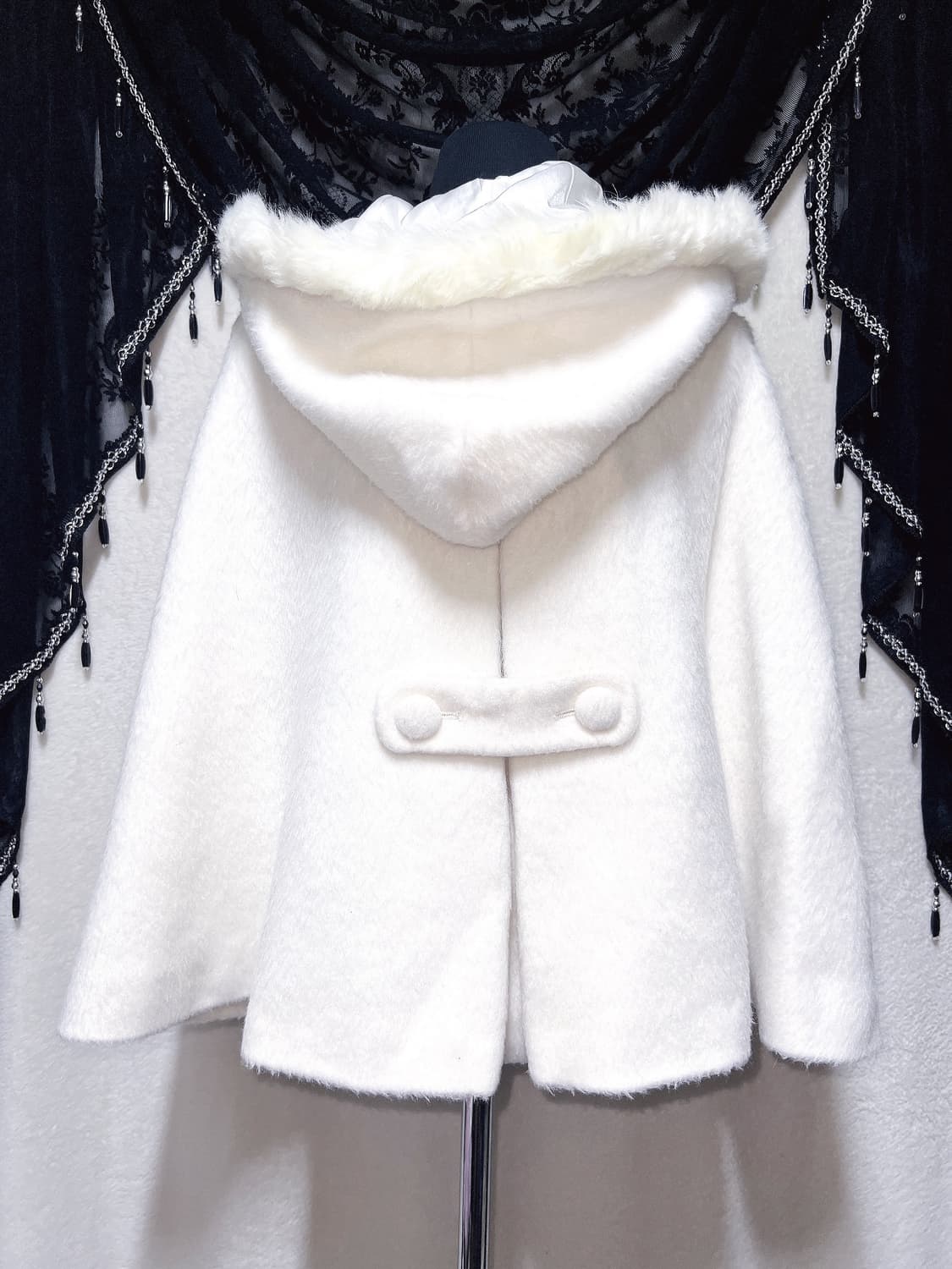 리즈리사 화이트 퍼후드 케이프 판초 망토 달천깔 핀터 로걀 갸루 사와코 상품이미지10