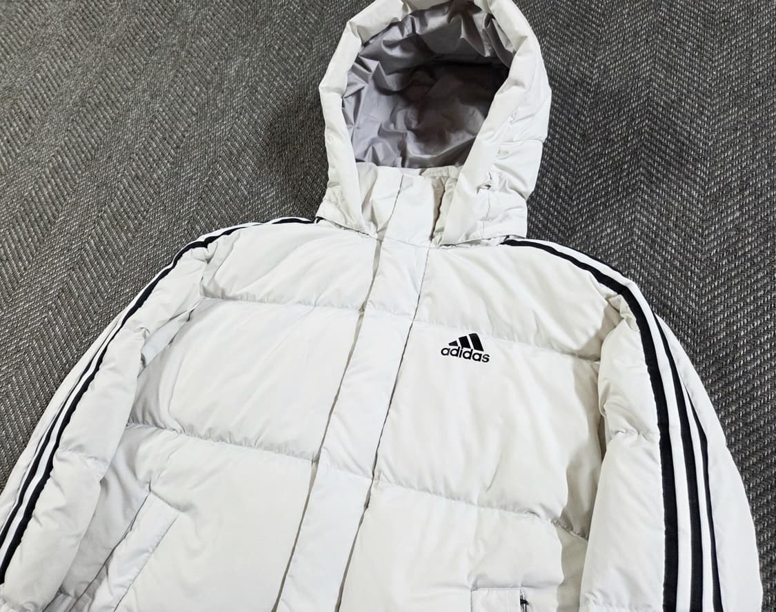 아디다스 Adidas 아이보리 화이트 삼선 퍼프 다운 패딩 상품이미지5