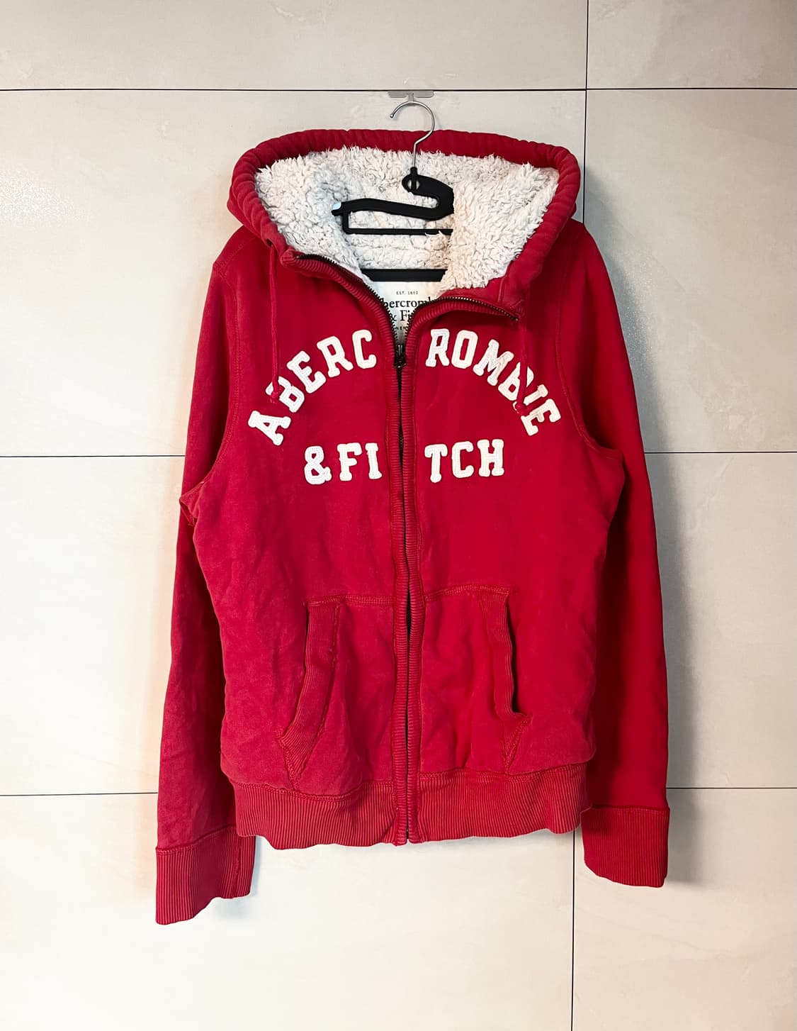 아베크롬비 퍼 후드집업 레드 (S) 상품이미지1