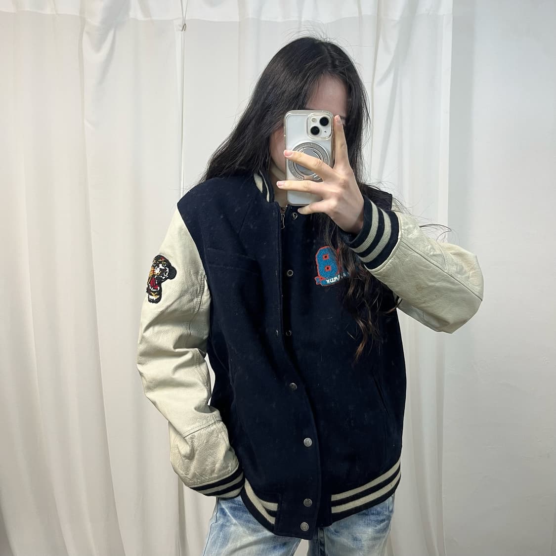 Ed Hardy Leather Sleeve Varsity Jacket 상품이미지1