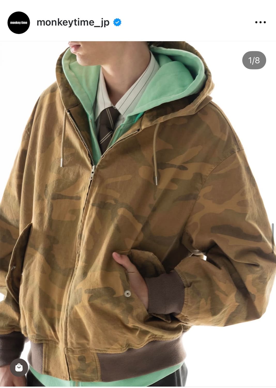 몽키타임 monkey time 카모 크롭 후드 점퍼 L 새상품 상품이미지2