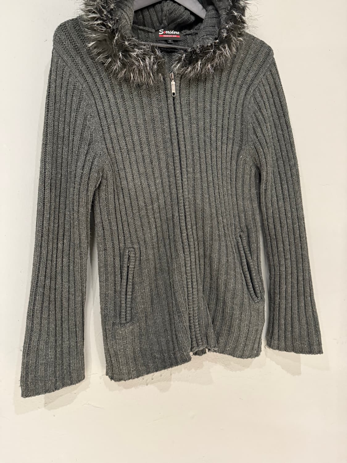 Hood fur point knit hood zip-up 상품이미지6
