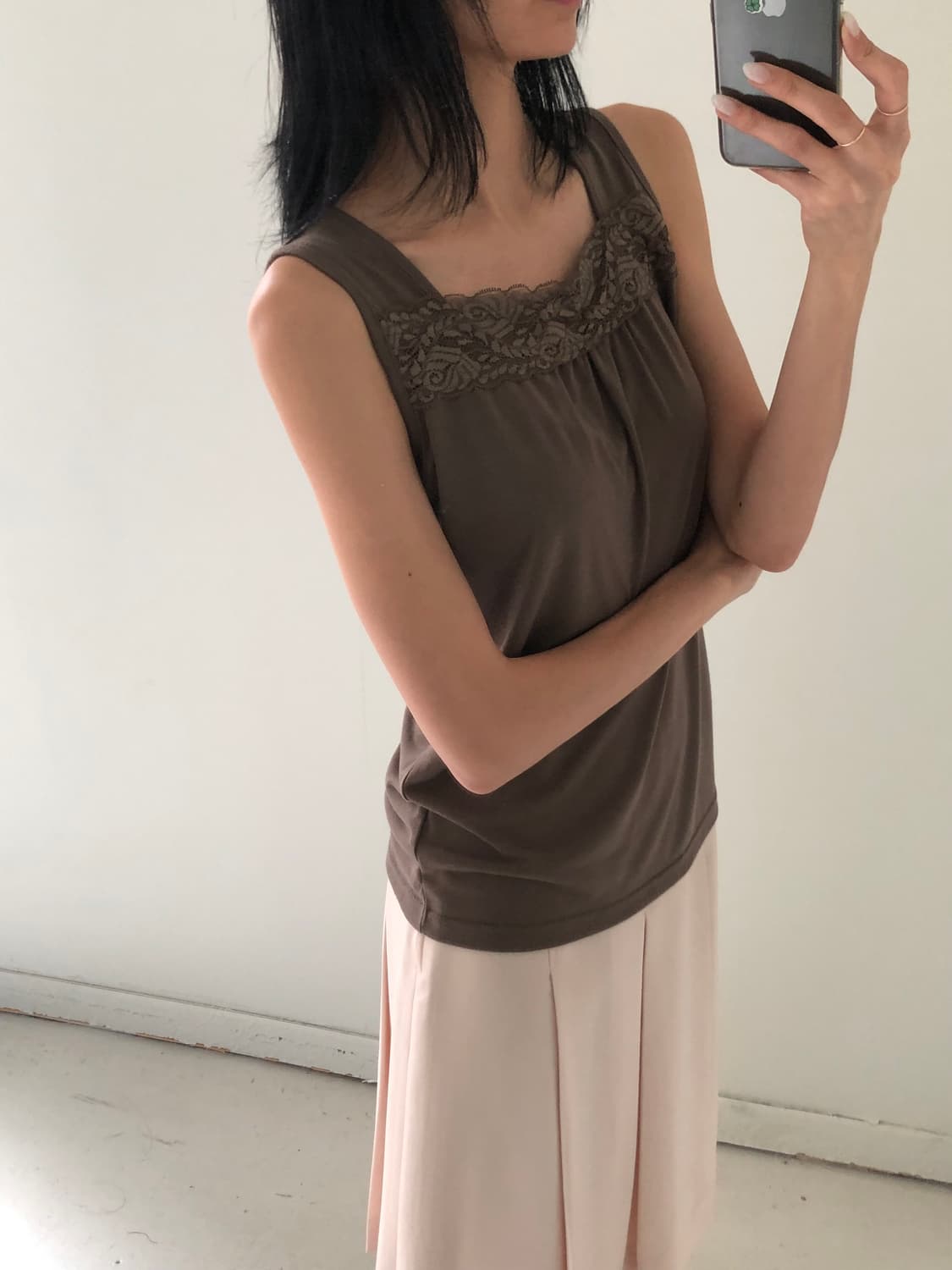 일본빈티지 프라운 레이스 슬리브리스 상품이미지2