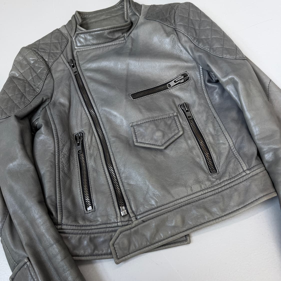 시스템 리얼레더 바이커 릭오웬스맛 사선 라이더 양가죽 램스킨 자켓 상품이미지5