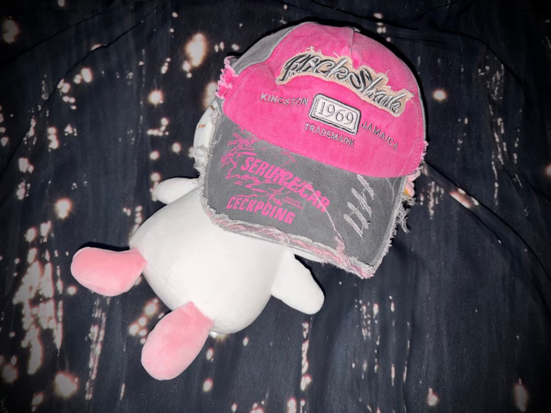 핑크 그레이 y2k 캡모자 볼캡 데미지 레터링 상품이미지1