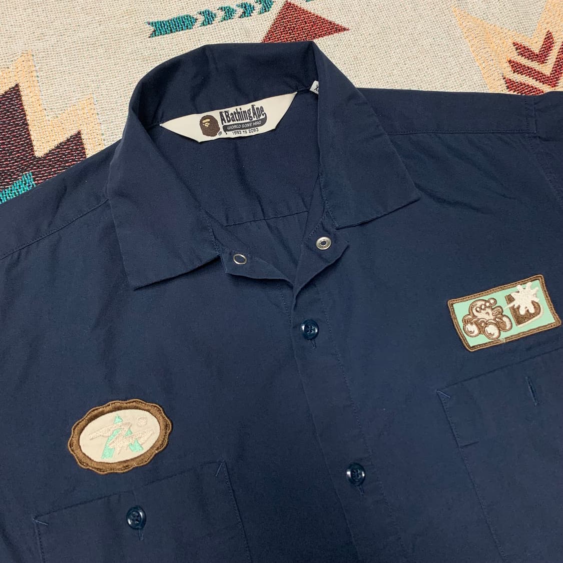 베이프 반팔 셔츠 네이비 상품이미지1