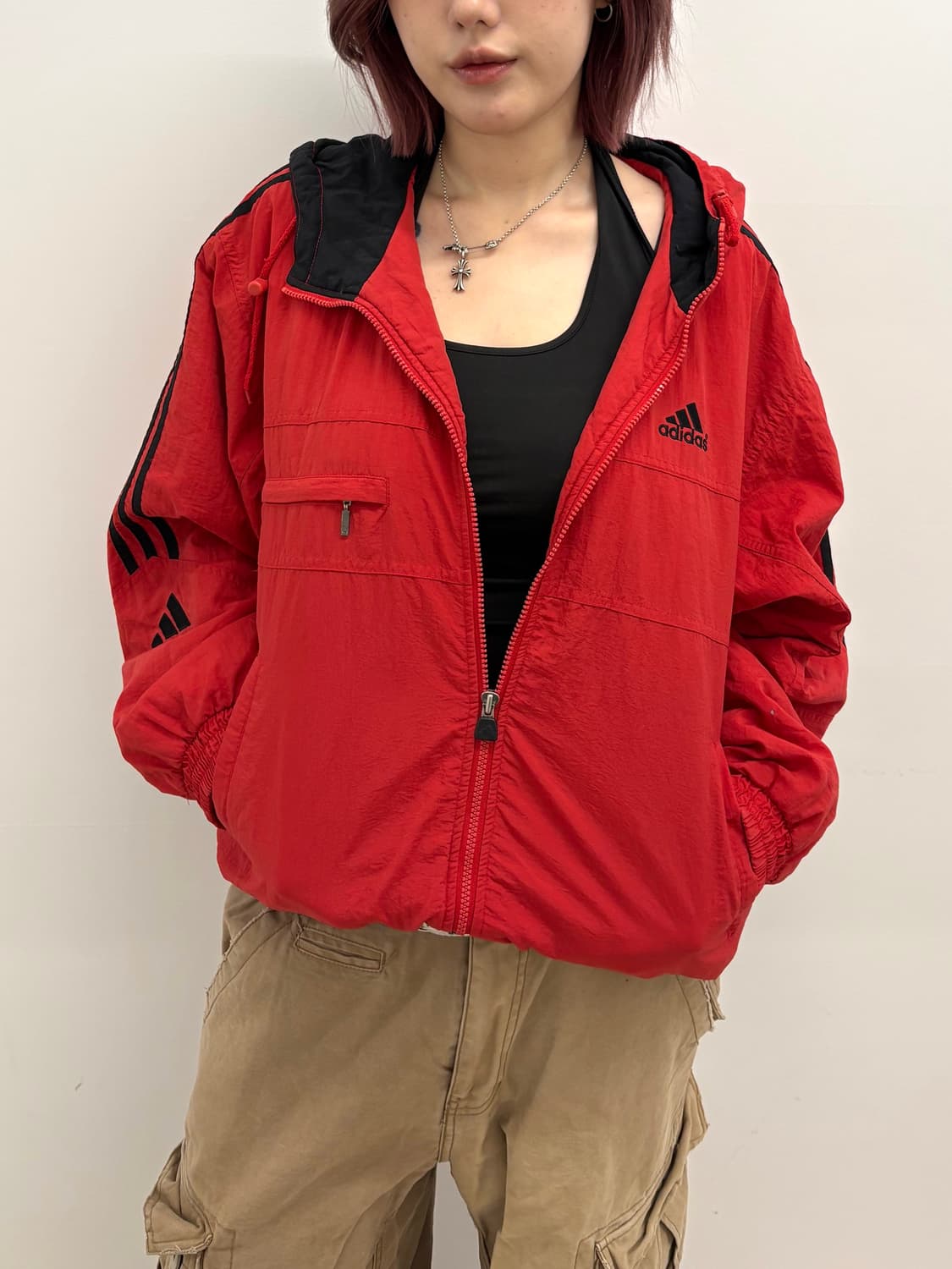 90s'adidas 레드 후드 바람막이 상품이미지2