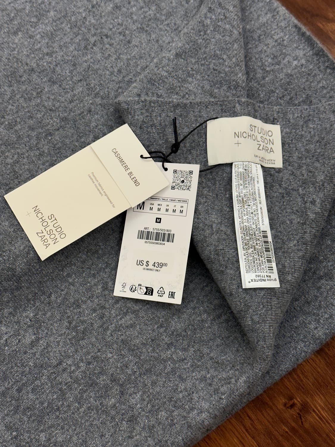 [새제품] 자라 x 스튜디오 니콜슨 캐시미어 96% 블랭킷 그레이 상품이미지2