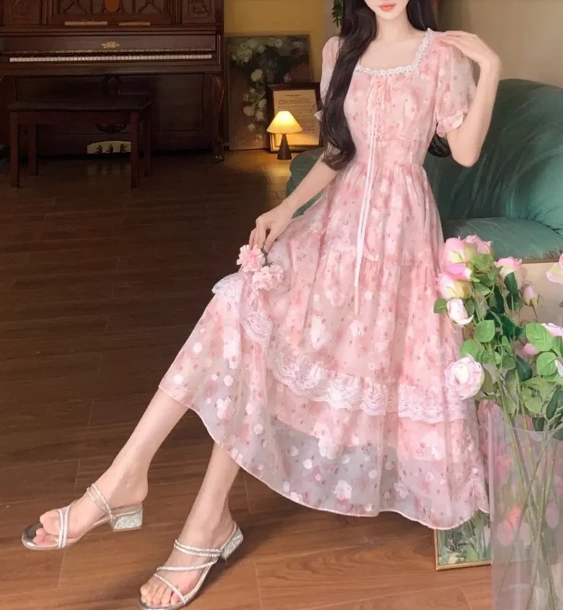 핑크 쉬폰 롱원피스  상품이미지2