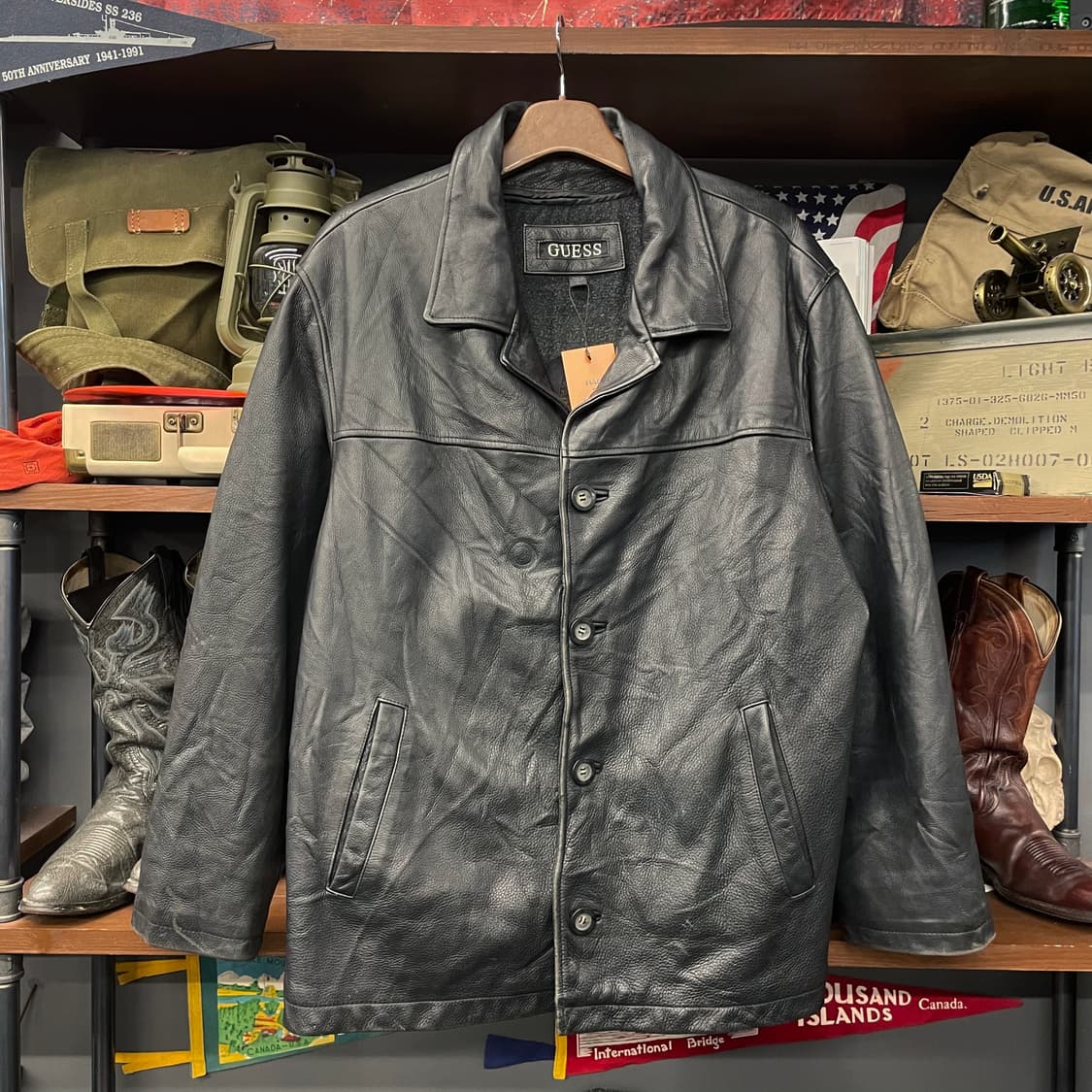 게스 GUESS 올드 클래식 리얼 레더 코트 자켓 상품이미지1