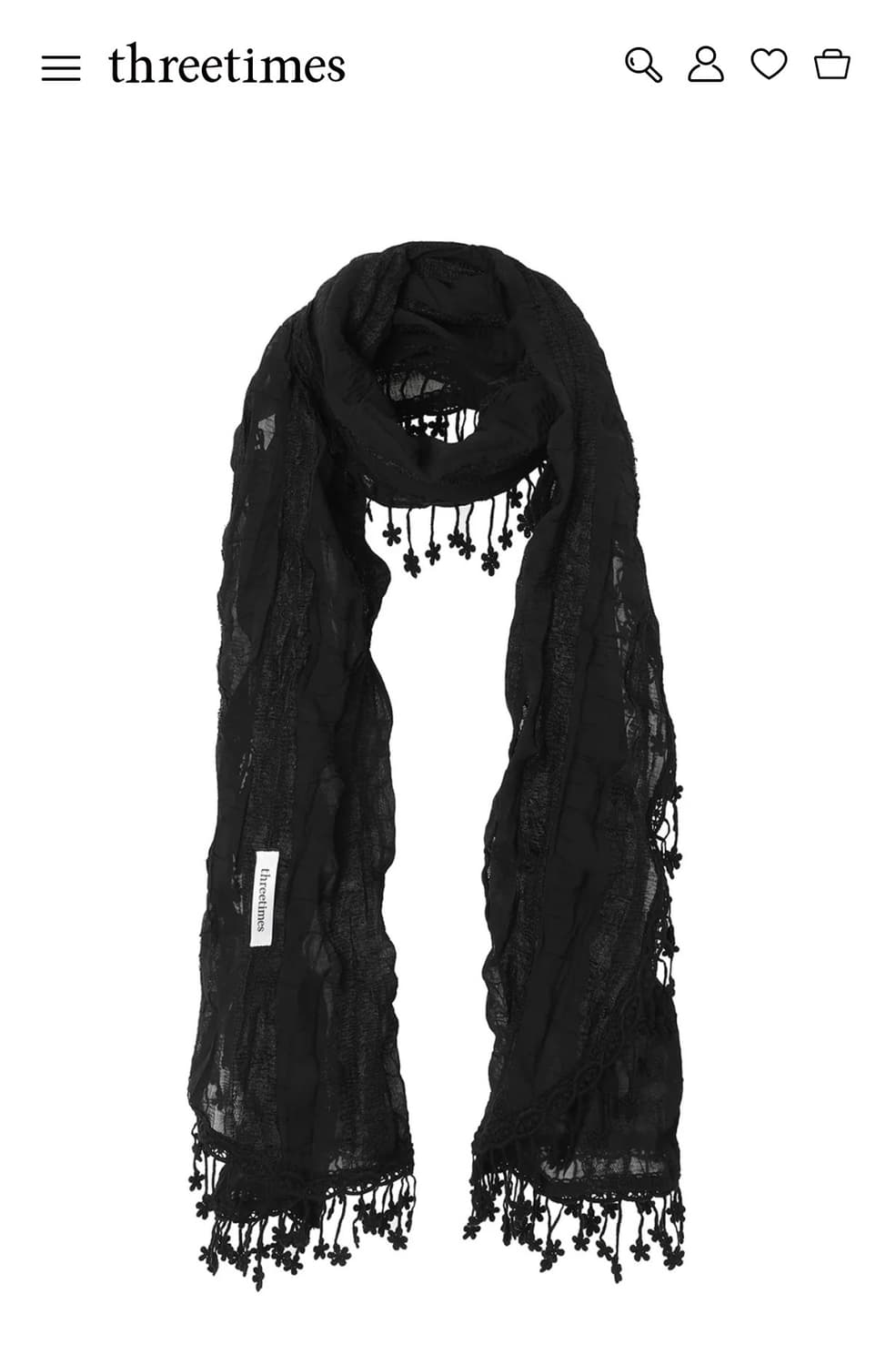 새상품) 쓰리타임즈 델링 스카프 블랙 플라워 머플러 상품이미지1